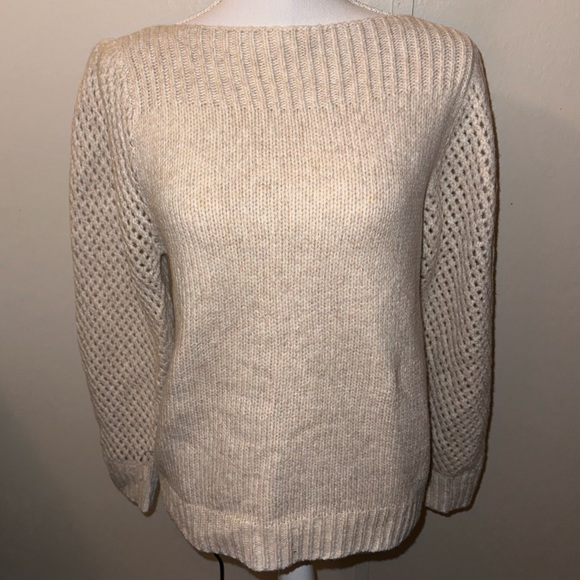 Large Carly Jean Los Angeles oatmeal sweater with cutout detail sleeves new CJLA - Picture 1 of 3